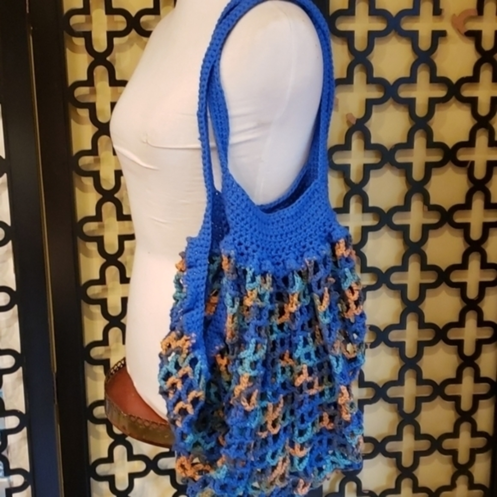 CROCHET‎ BLUE ORANGE MARKET GROCERY Bag Market Tote